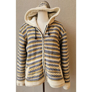 Striped Hooded Jacket - Cream, Gray, and Blue